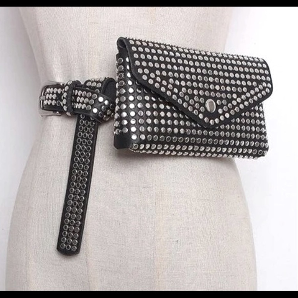 Women's Rivet Studded Leather Purse - Belt Bag